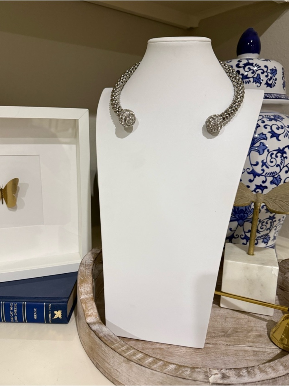 Silver Tone Chunky Flexible Rhinestone Collar Necklace